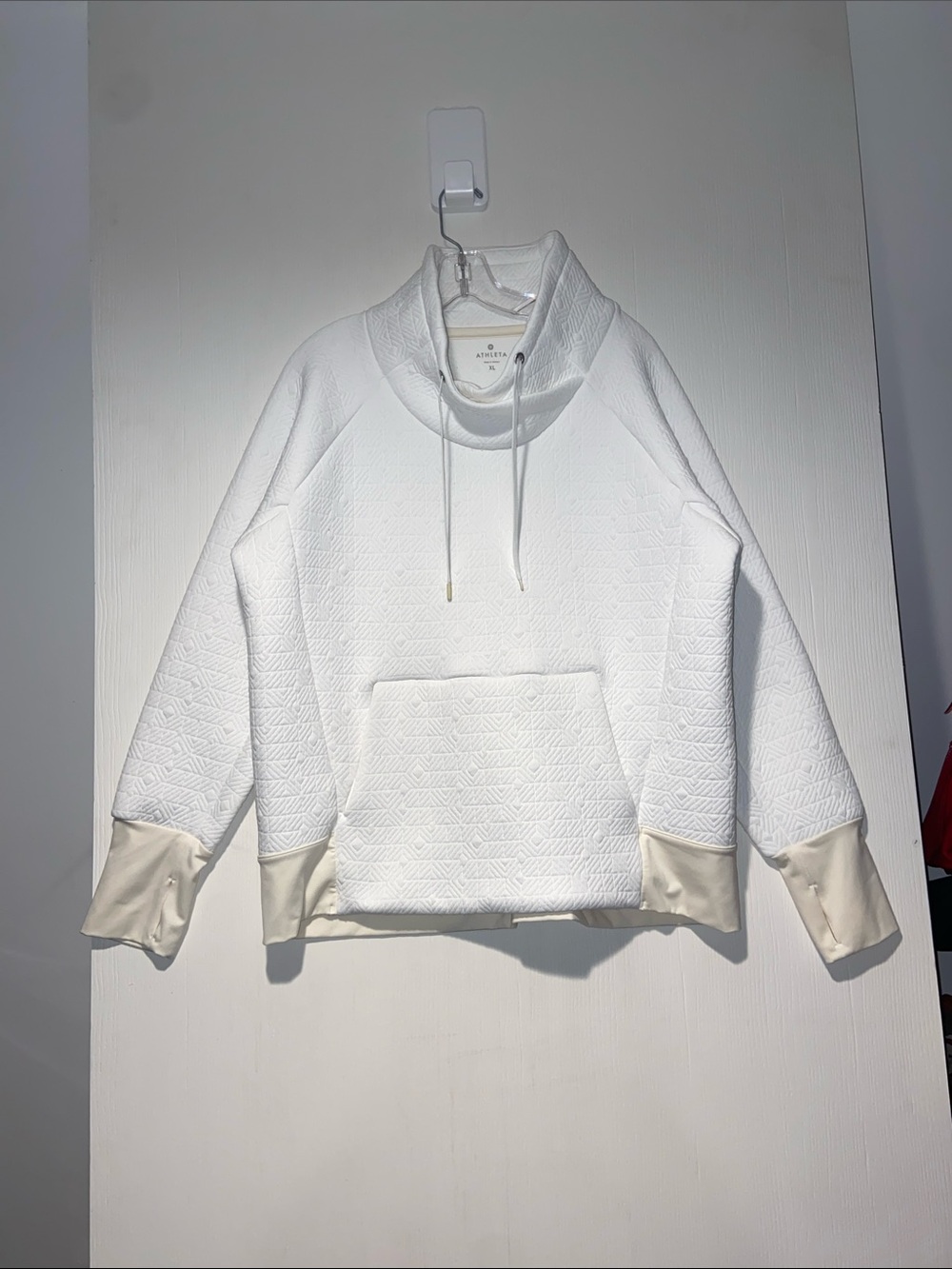 Athleta Quilted Cowl Neck Pullover Sweatshirt White XL